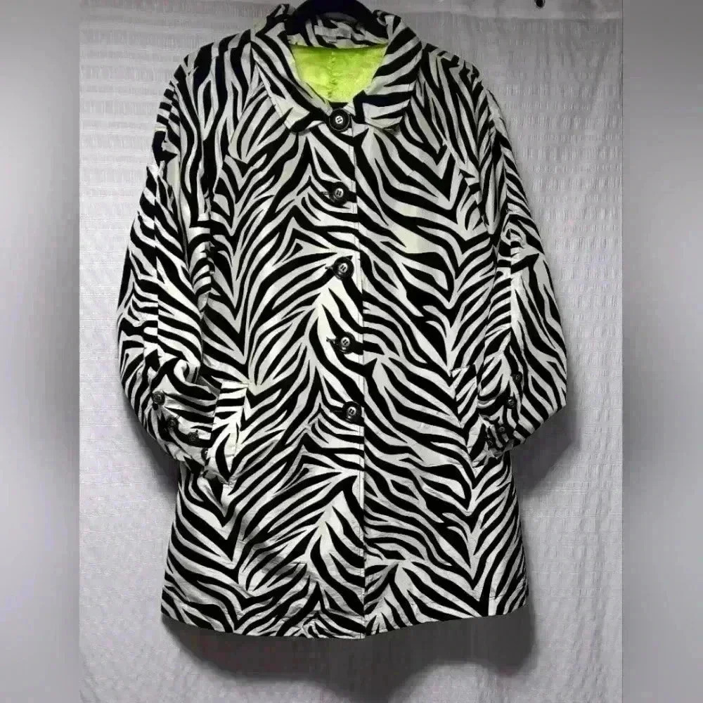 UBU  Flocked, Zebra Print, lined Button Down Jacket. Ladies size M